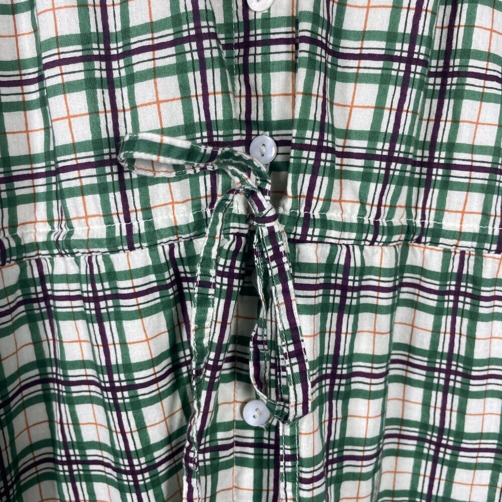 Olivia James the Label Women Short Bell Sleeve Plaid Green Button Front Dress Sm - Picture 3 of 6